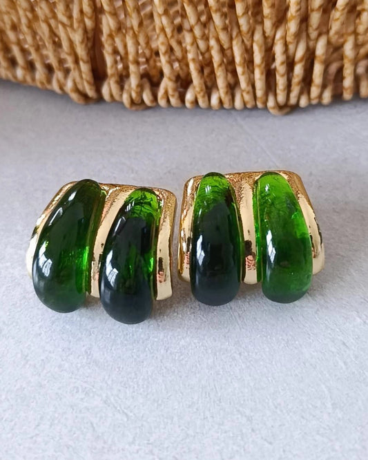 Shadiva Vintage Esintili Yeşil ve Altın Küpe