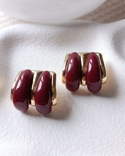 Shadiva Vintage Esintili Bordo ve Altın Küpe