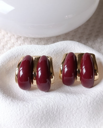 Shadiva Vintage Esintili Bordo ve Altın Küpe