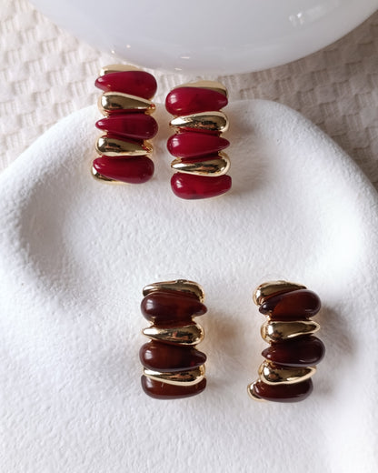 Shadiva Kahverengi ve Gold Retro Burgu Küpe