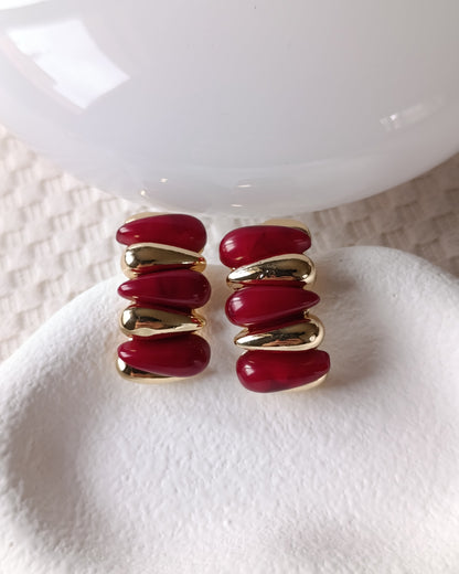 Shadiva Bordo ve Gold Retro Burgu Küpe