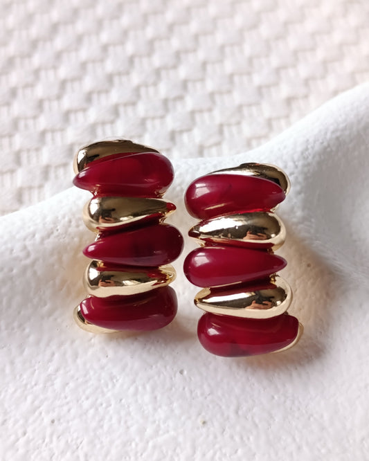 Shadiva Bordo ve Gold Retro Burgu Küpe