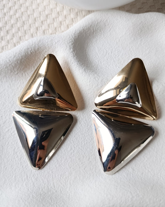 Shadiva Gümüş ve Gold Kombinli Avangart Tasarım Küpe