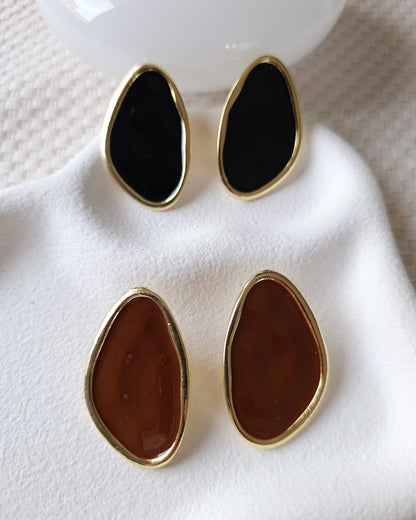 Shadiva Altın Kaplama Siyah Taşlı Vintage Tasarım Küpe