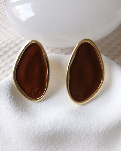 Shadiva Altın Kaplama Kahverengi Taşlı Vintage Tasarım Küpe