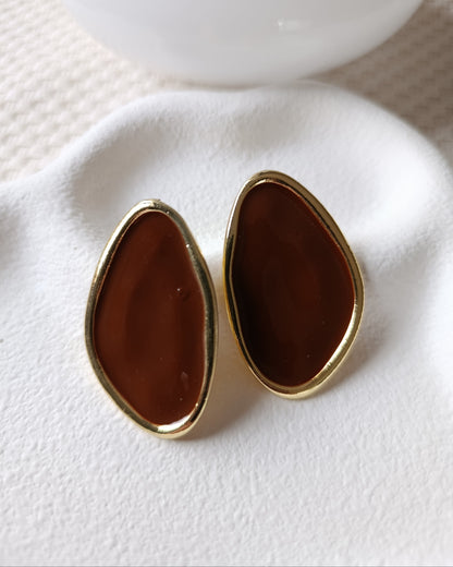 Shadiva Altın Kaplama Kahverengi Taşlı Vintage Tasarım Küpe