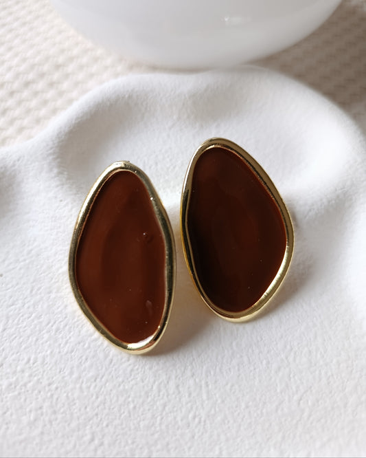 Shadiva Altın Kaplama Kahverengi Taşlı Vintage Tasarım Küpe