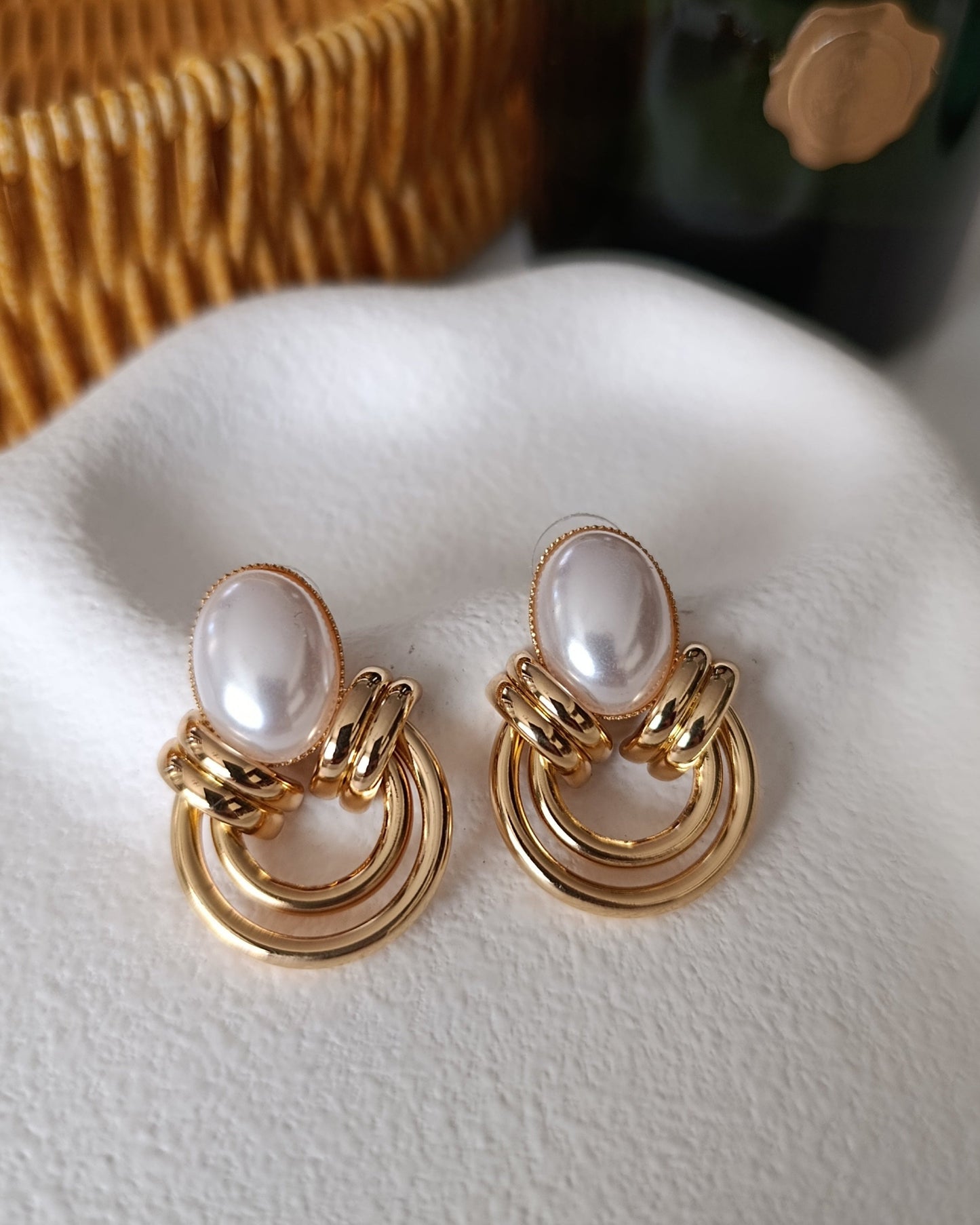 Shadiva İnci Detaylı Vintage Altın Halka Küpe