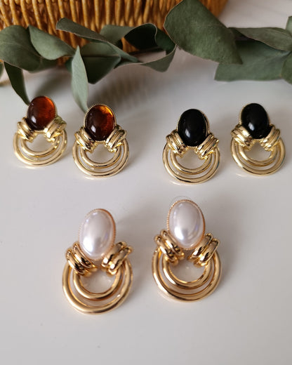 Shadiva Kehribar Detaylı Vintage Altın Halka Küpe