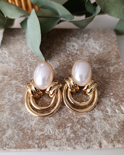 Shadiva İnci Detaylı Vintage Altın Halka Küpe