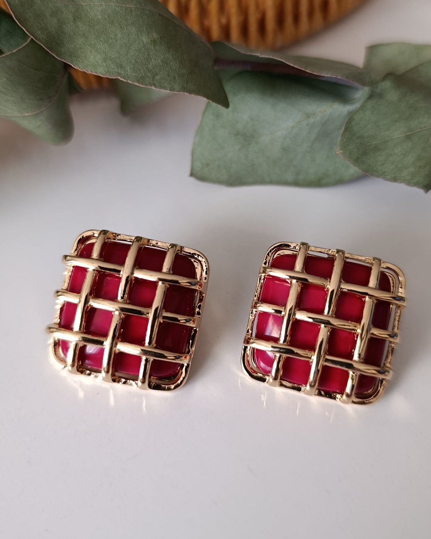 Shadiva Kafes Tasarım Bordo Retro Küpe