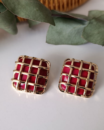 Shadiva Kafes Tasarım Bordo Retro Küpe