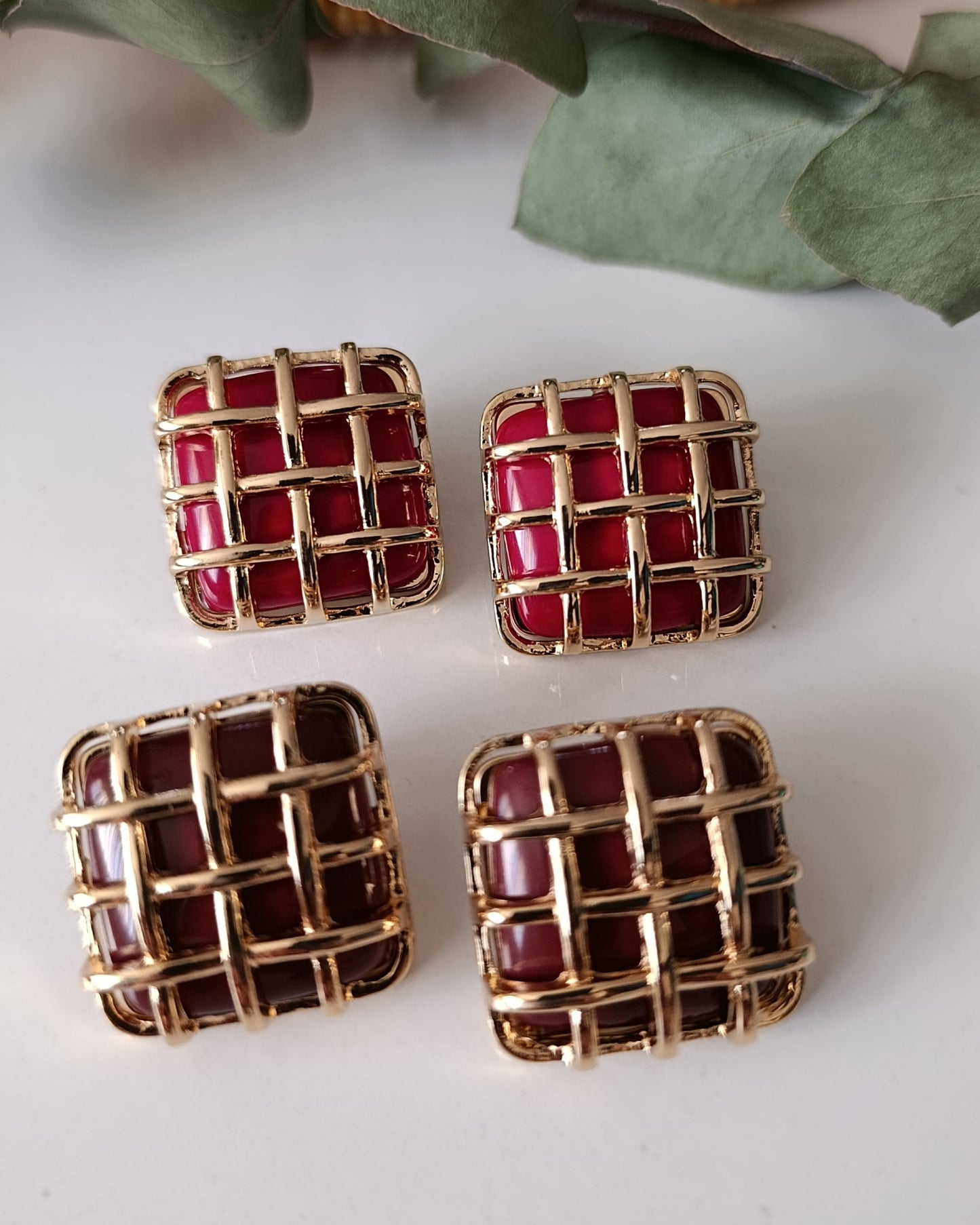 Shadiva Kafes Tasarım Bordo Retro Küpe