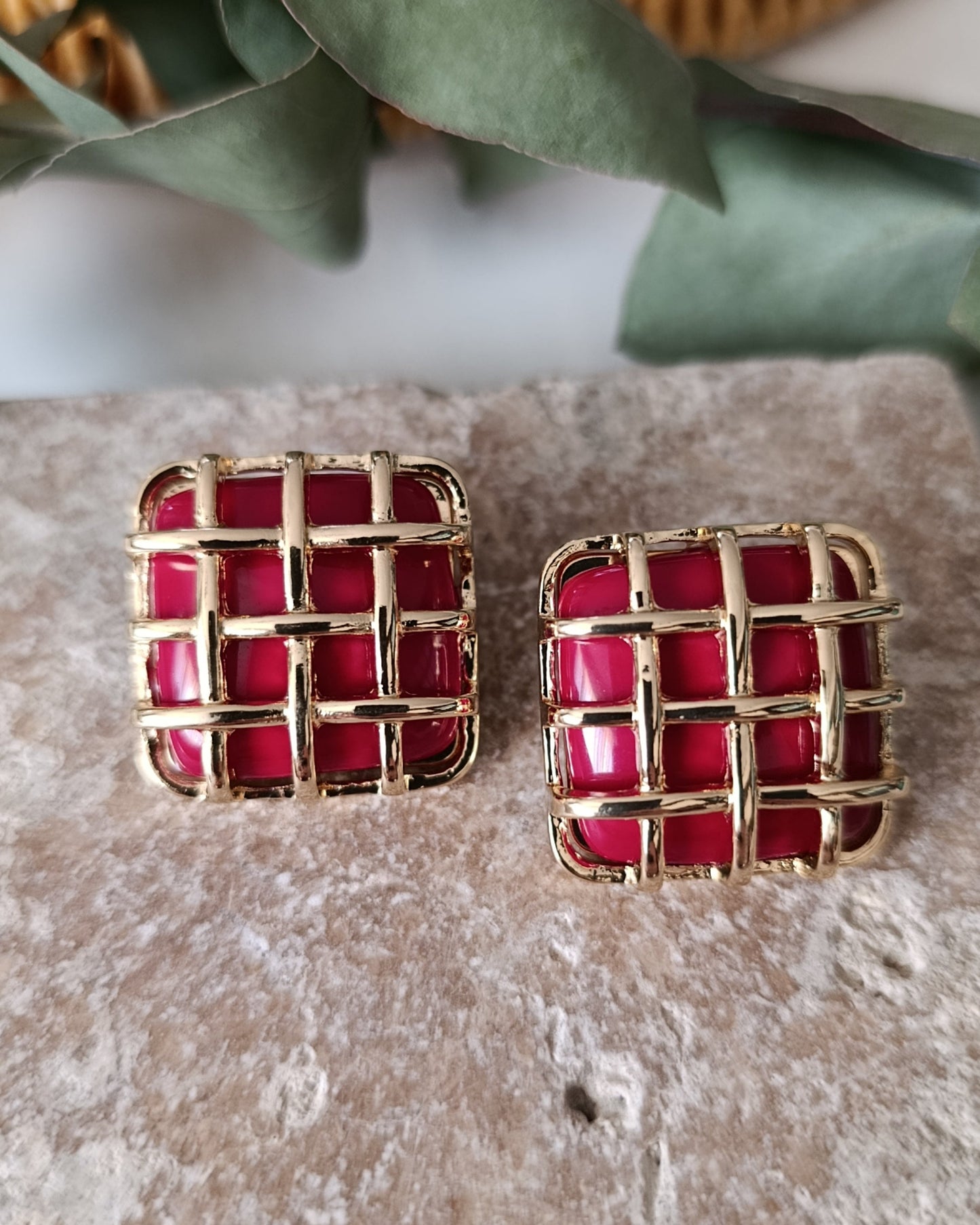 Shadiva Kafes Tasarım Bordo Retro Küpe