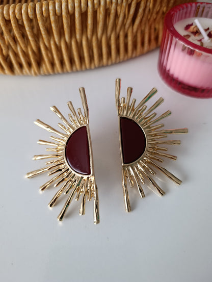 Shadiva Gold Güneş Temalı Bordo Mine Küpe