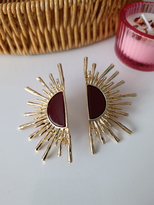 Shadiva Gold Güneş Temalı Bordo Mine Küpe
