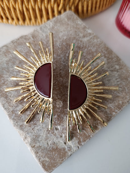 Shadiva Gold Güneş Temalı Bordo Mine Küpe