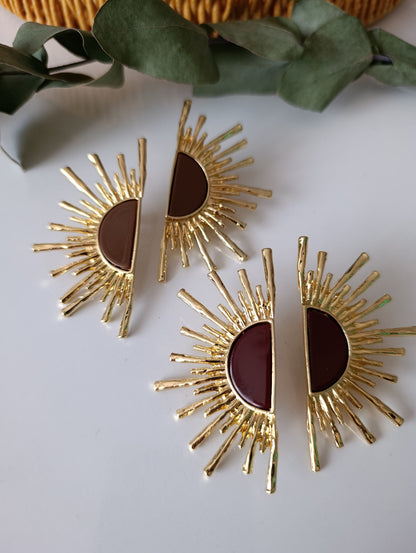 Shadiva Gold Güneş Temalı Bordo Mine Küpe