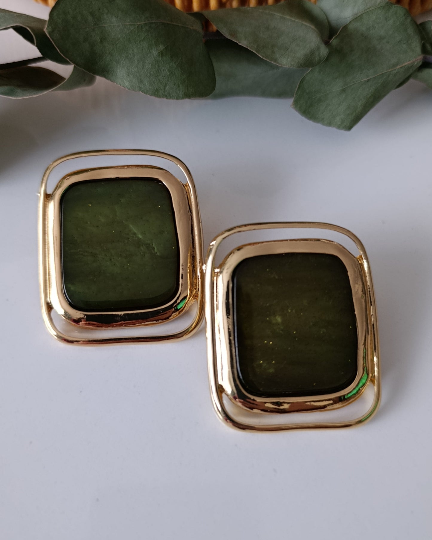 Shadiva Retro Yeşil Kare Küpe
