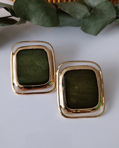 Shadiva Retro Yeşil Kare Küpe
