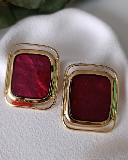 Shadiva Retro Bordo Kare Küpe