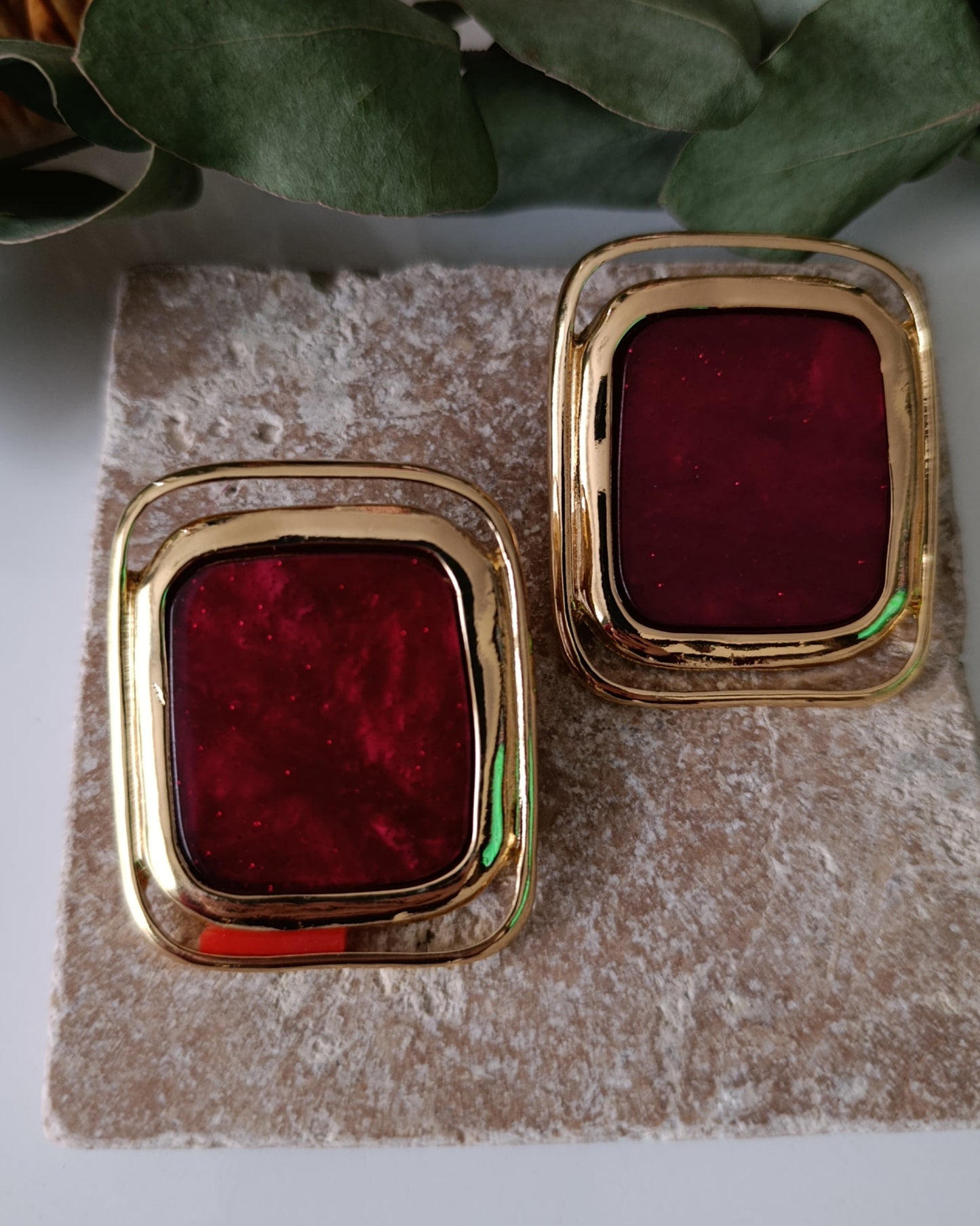 Shadiva Retro Bordo Kare Küpe