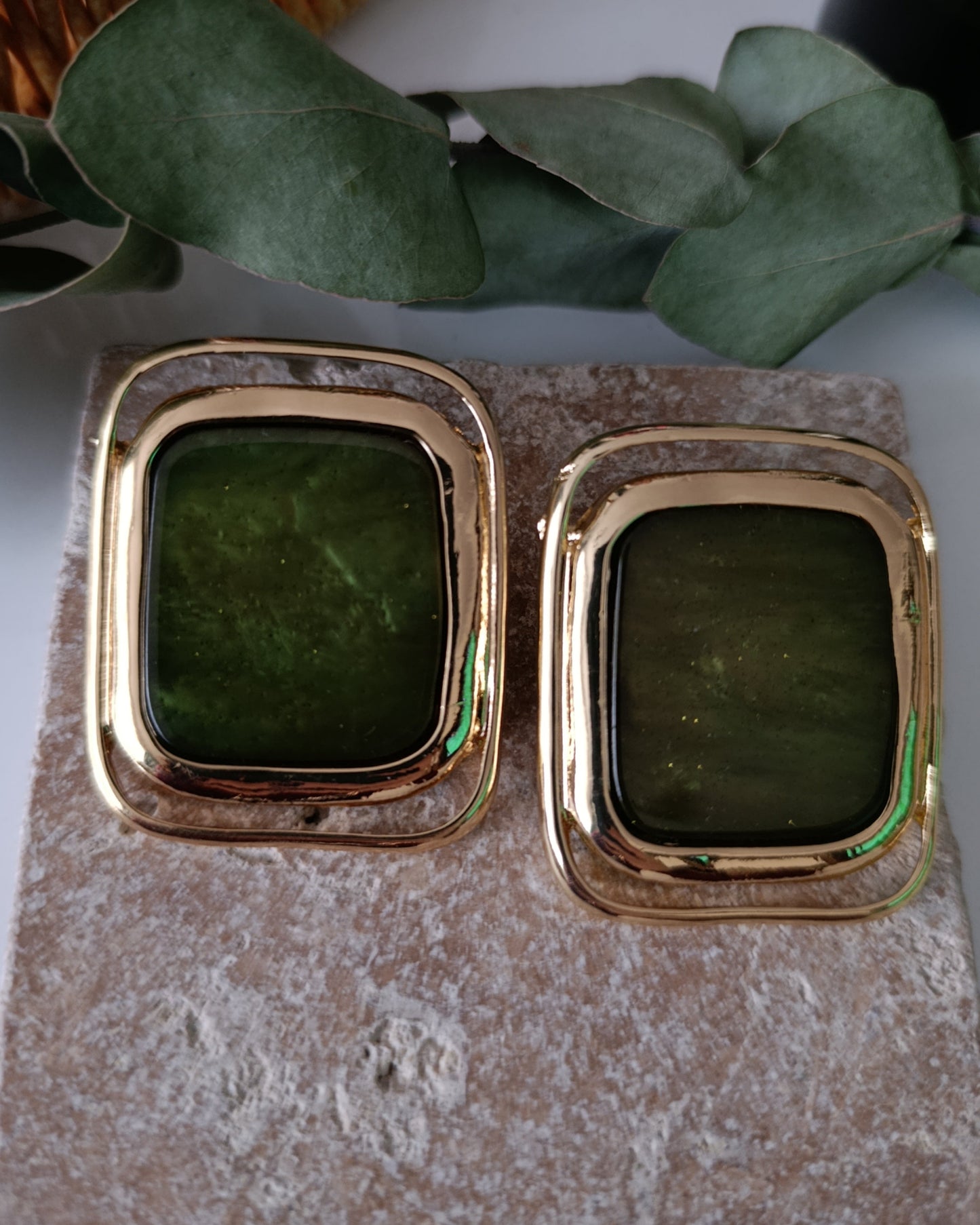Shadiva Retro Yeşil Kare Küpe