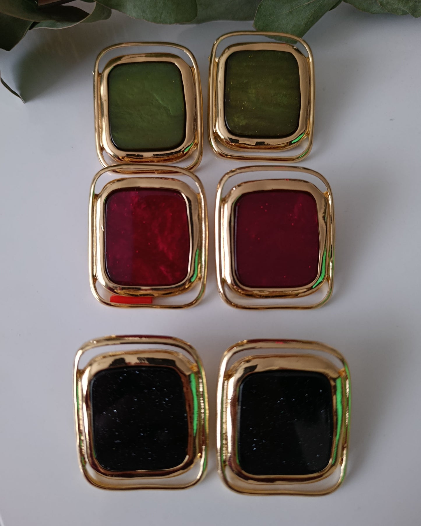 Shadiva Retro Yeşil Kare Küpe