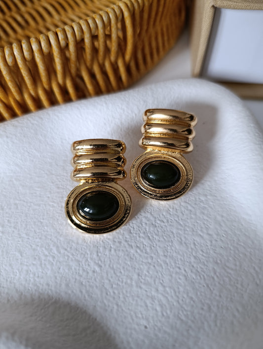 Shadiva Retro Gold Kaplama Yeşil Taşlı Küpe