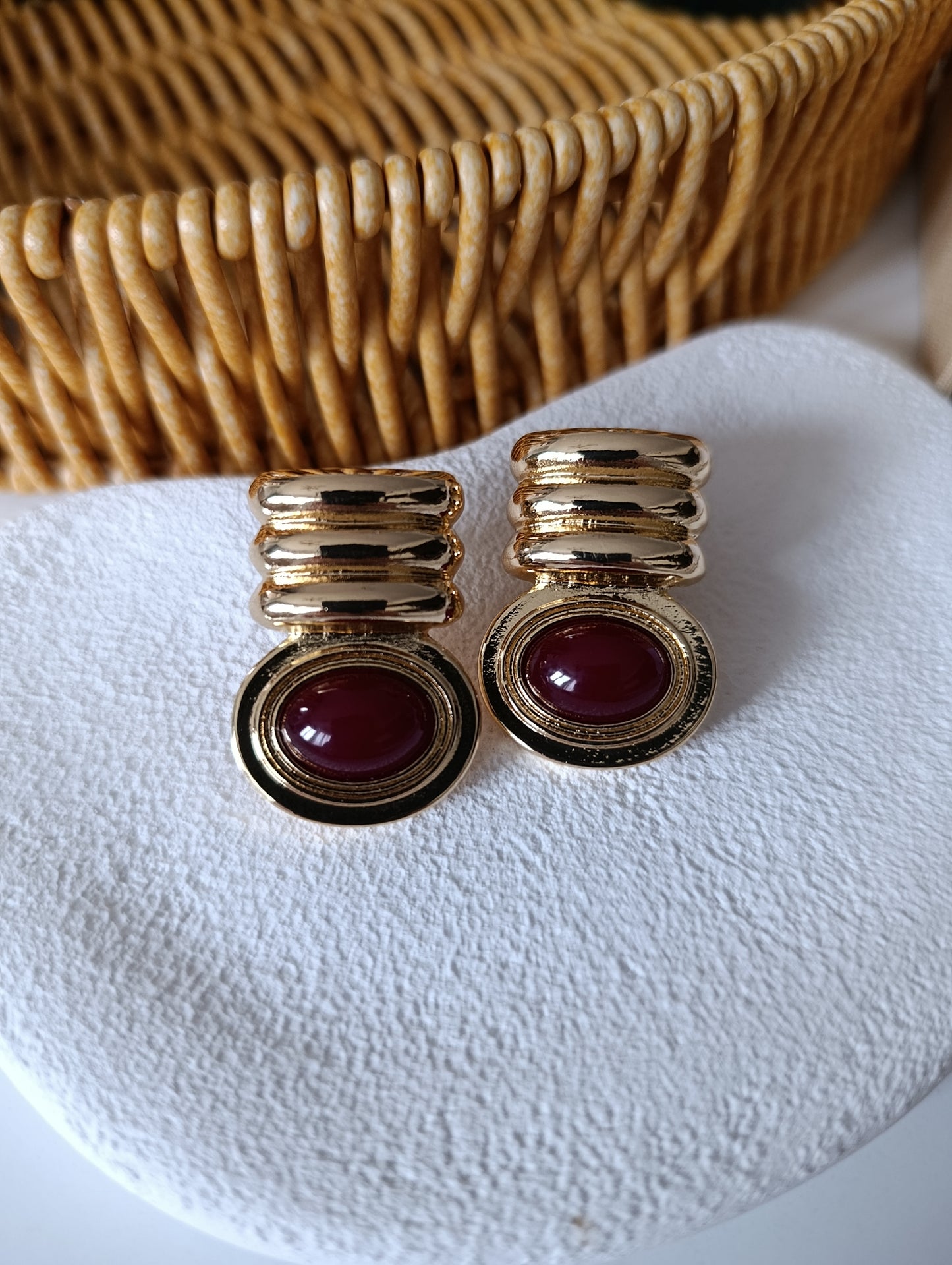 Shadiva Retro Gold Kaplama Kahverengi Taşlı Küpe