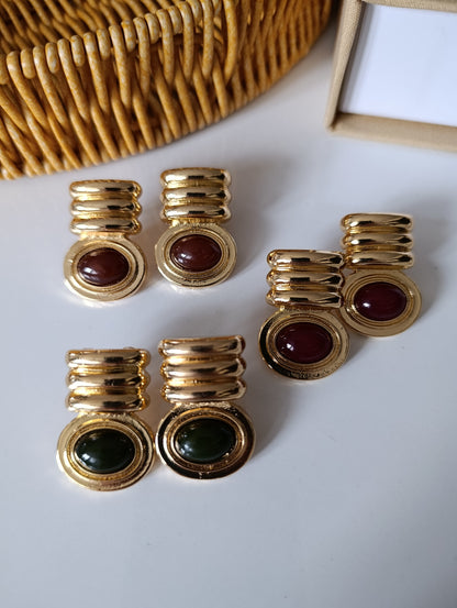Shadiva Retro Gold Kaplama Yeşil Taşlı Küpe