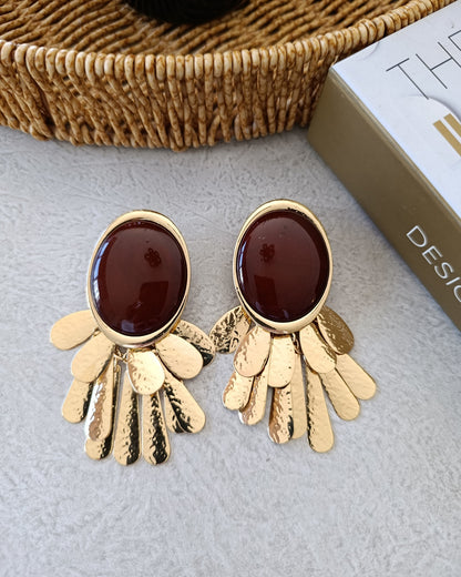 Shadiva Bordo Taşlı Sallantılı Küpe