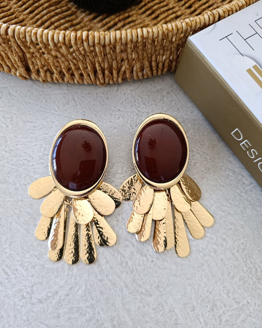 Shadiva Bordo Taşlı Sallantılı Küpe