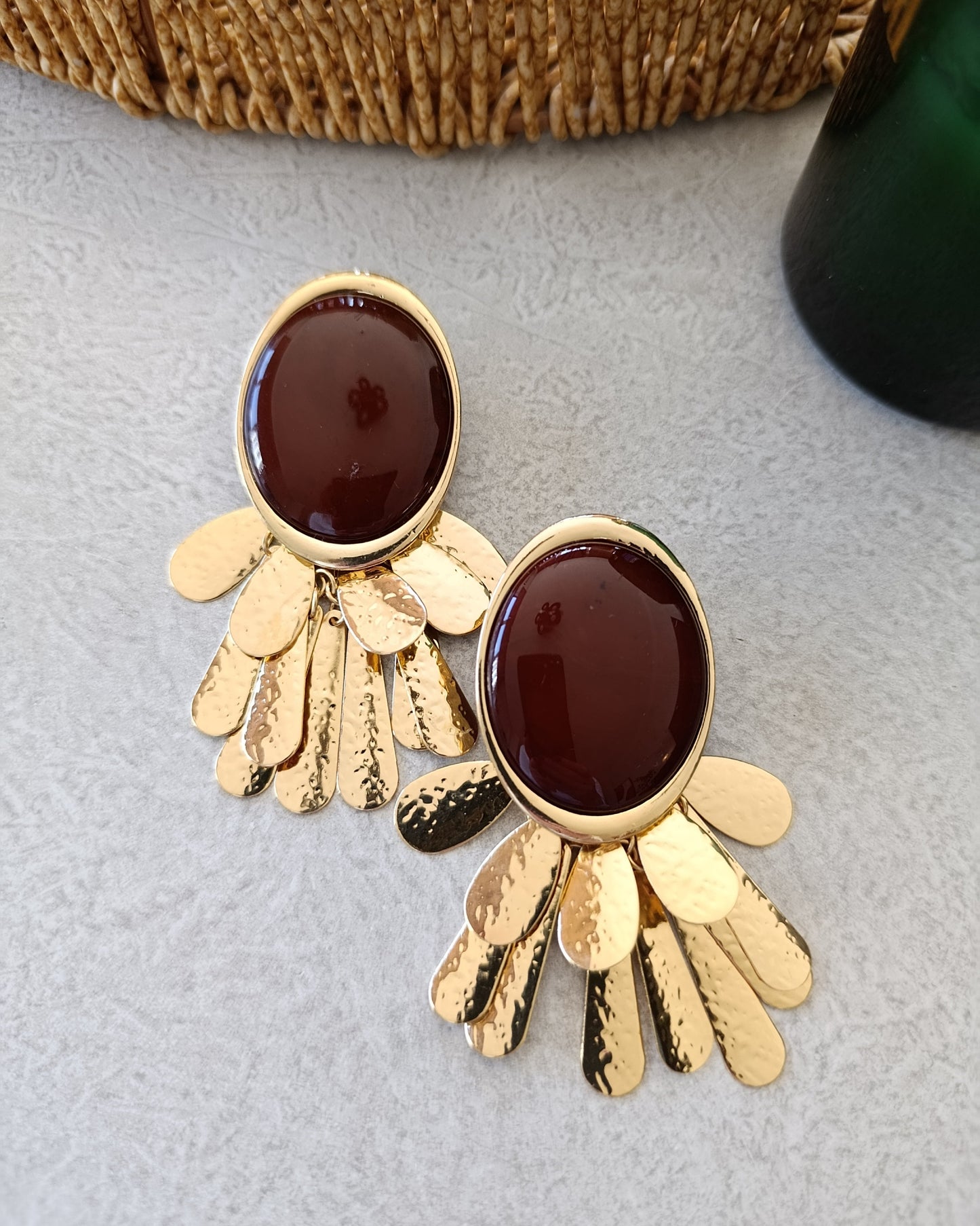 Shadiva Bordo Taşlı Sallantılı Küpe