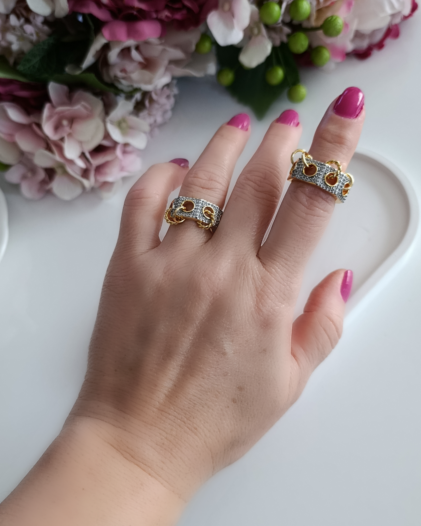 Shadiva Gold Silver Zirkon Taşlı Halka Detay Yüzük