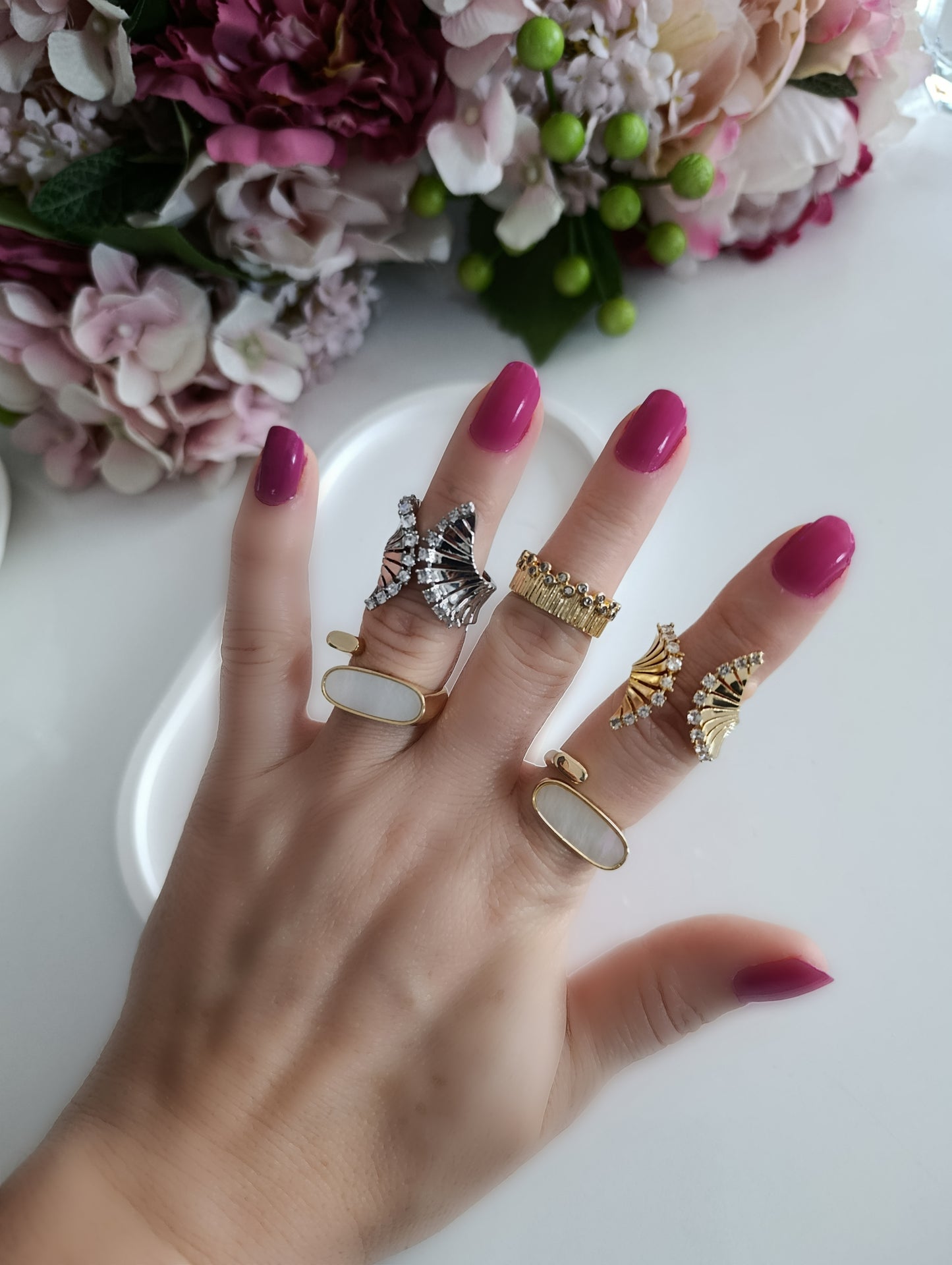 Shadiva Gold Sedef Taşlı Yüzük