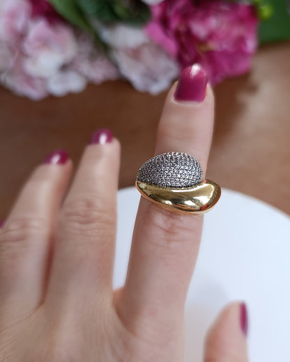 Shadiva Gold Plaka Taş Detaylı Yüzük