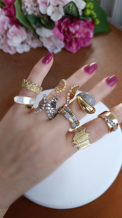 Shadiva Gold Plaka Taş Geçişli Eklem Yüzük