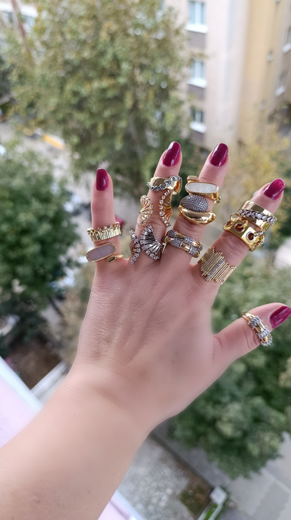 Shadiva Gold Taşlı Cross Yüzük