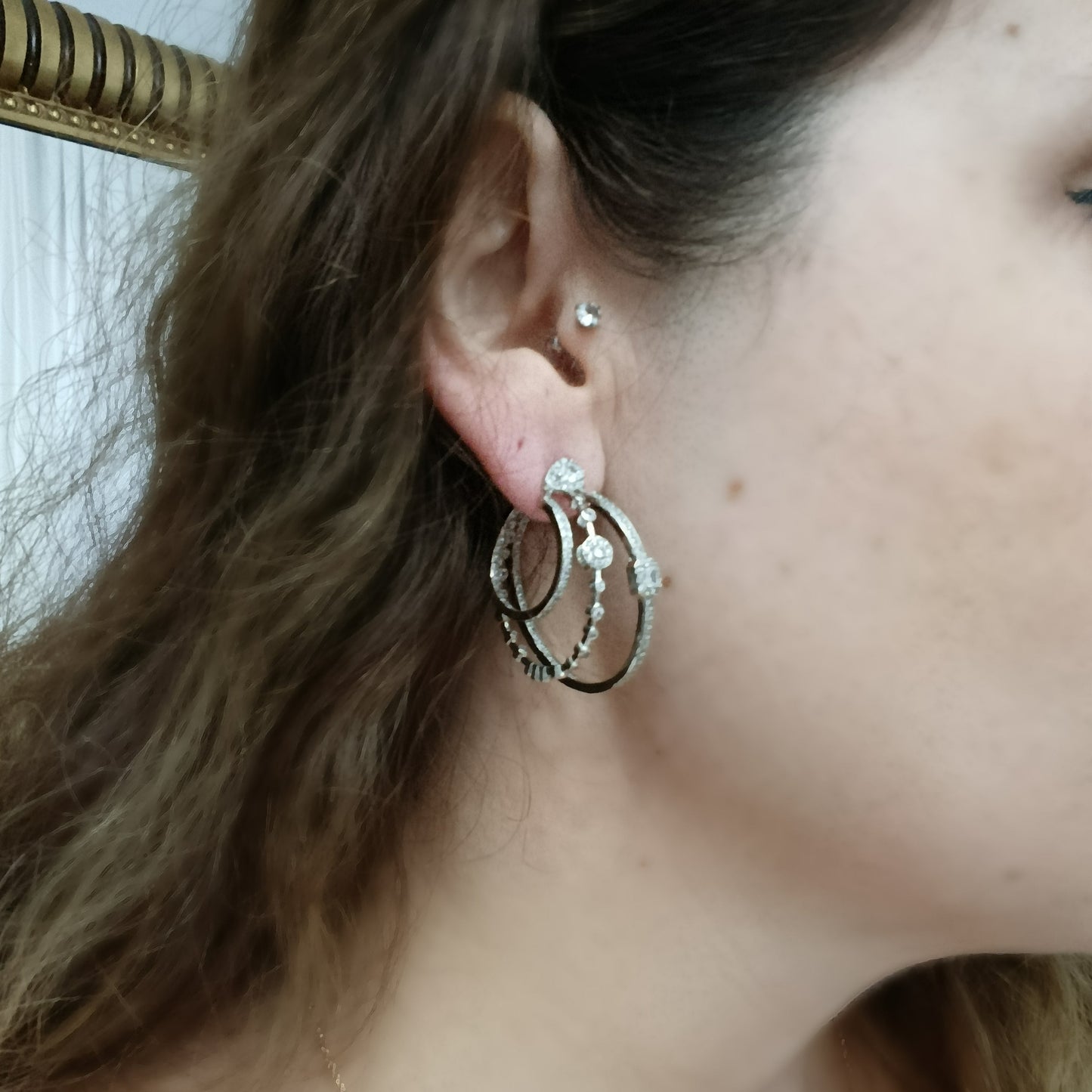 Shadiva Silver Zirkon Taşlı Üçlü Görünüm Büyük Boy Küpe