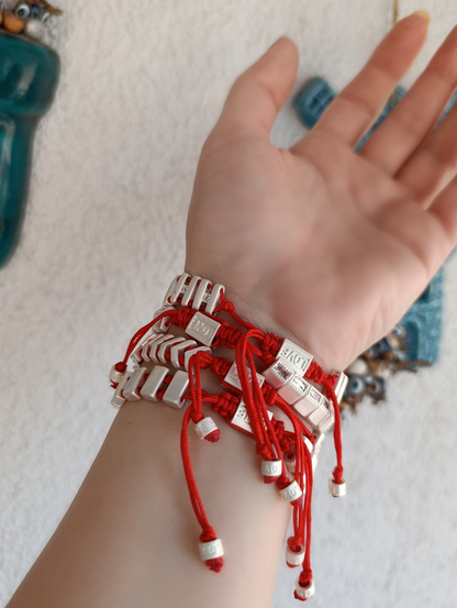 Shadiva Kırmızı İpli Modern Geometrik Figürlü Ayarlanabilir Bileklik